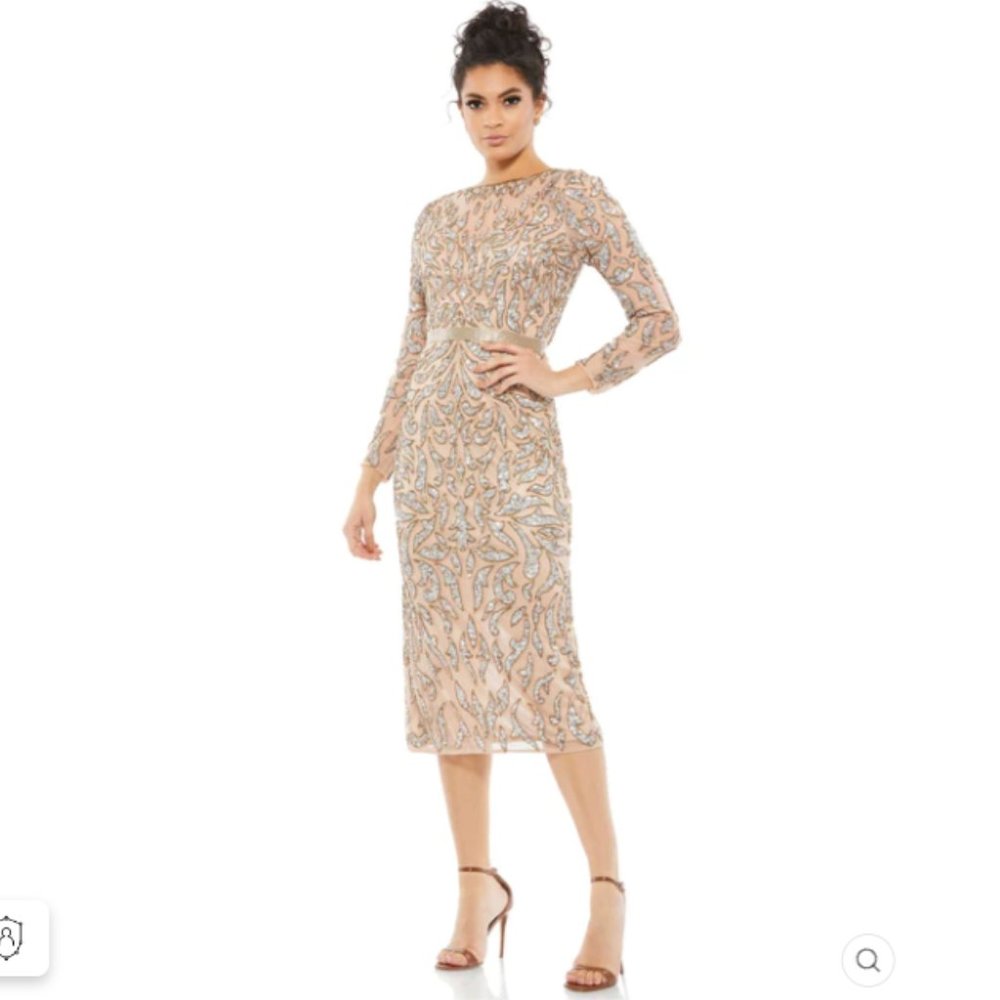 EMBELLISHED ILLUSION SHEATH DRESS Size 12 COLOR — Mocha New With Tags